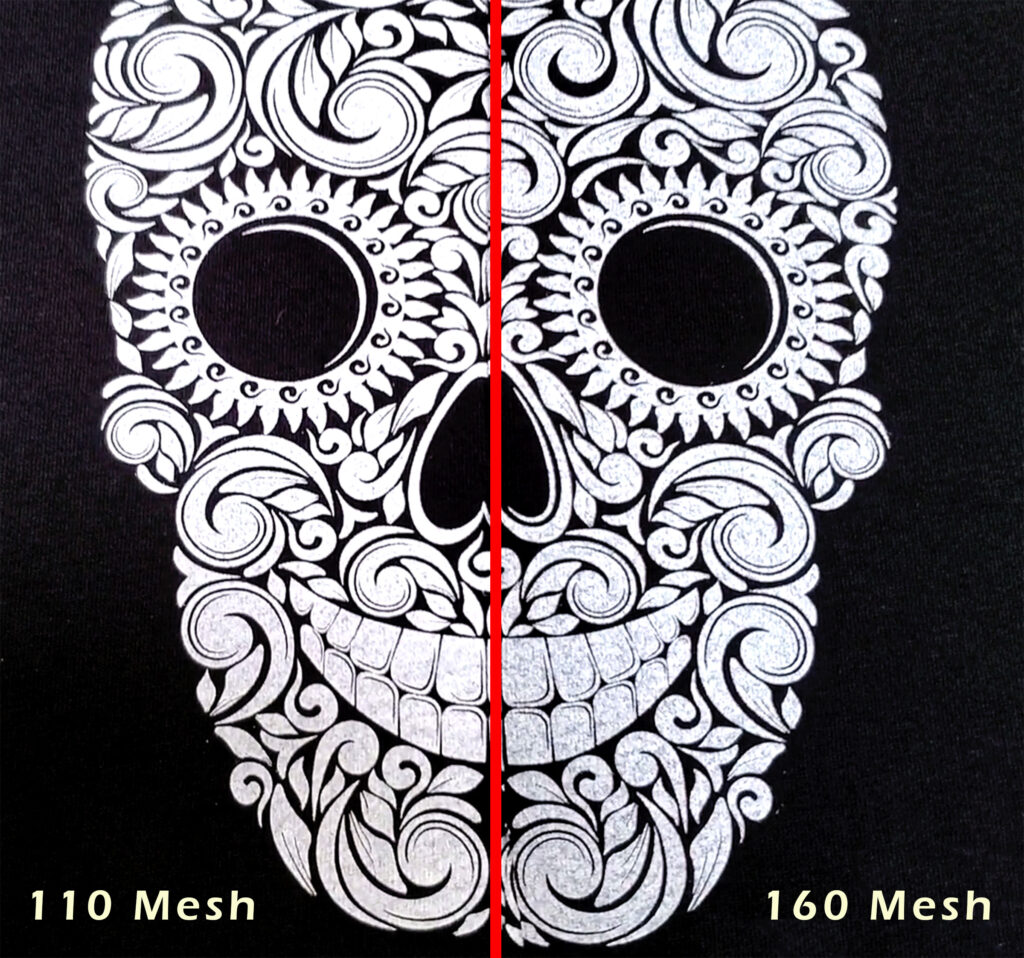 comparison print between using 110 mesh vs 160 mesh