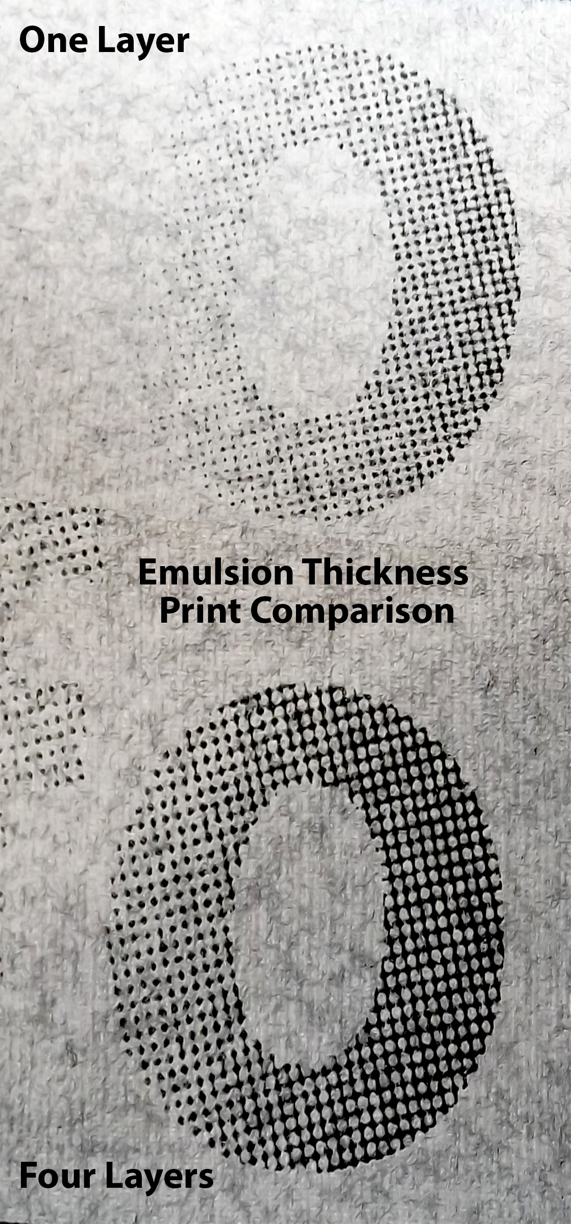 Print showing low emulsion vs good emulsion coverage